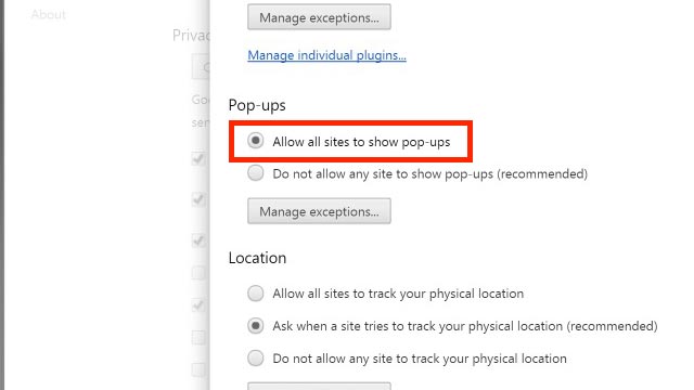 enable popups in chrome for mac